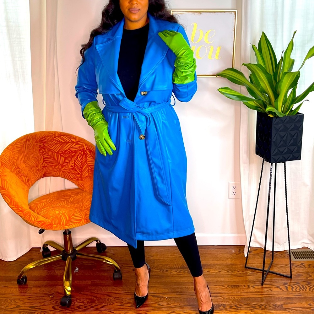 Vegan Leather Blue Trench coat